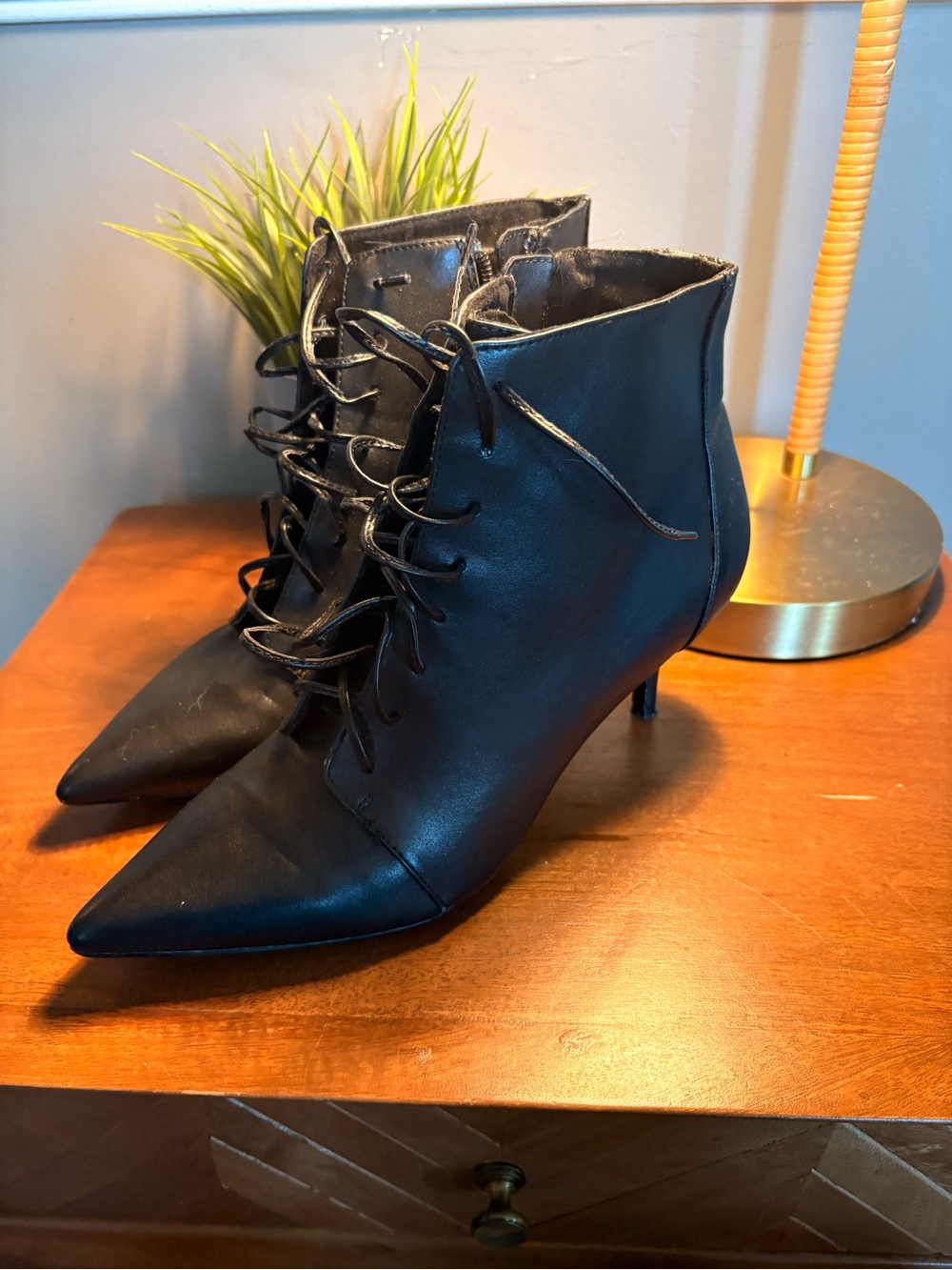 Charles David Black Lace-Up Pointed Ankle Booties - Picture 3 of 8